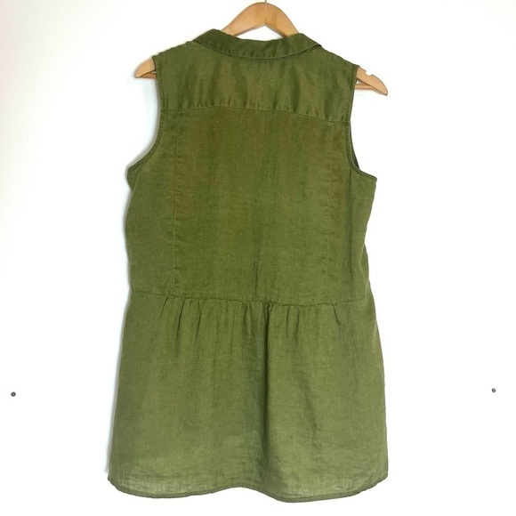 J Jill Olive Green Peplum Back Top 100% Linen Size M Petite - Picture 4 of 6